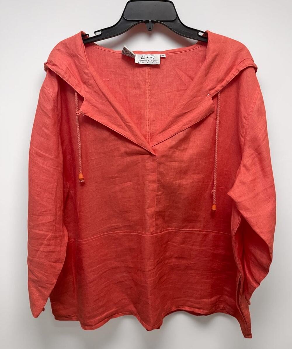 Linen Orange Woman's Pullover Hoodie C&R size 1X Beachwear Chic Leisurewear Prep